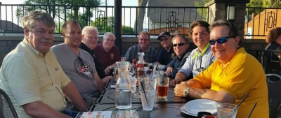 CE2LR Dinner  May 2018 - Mathias, CE2LR was in Wisconsin so the GMDXA hosted a dinner for him. L-R : Gary W9XT, Rudy NF9V, Jerry N9AW, Noll W9RN, Bill W9LR, Al WB9BZW, Bob W9XY, Mathias CE2LR, Gary K9GS.  CE2LR was a contestant at tthe 2018 WRTC event. Photo by W9XY